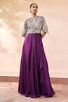 Buy_Osaa by Adarsh_Purple Mulberry Silk Embroidery Zardozi Cutwork Floral Top With Skirt _at_Aza_Fashions