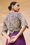 Shop_Osaa by Adarsh_Purple Mulberry Silk Embroidery Zardozi Cutwork Floral Top With Skirt _at_Aza_Fashions