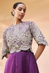 Osaa by Adarsh_Purple Mulberry Silk Embroidery Zardozi Cutwork Floral Top With Skirt _Online_at_Aza_Fashions