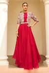 Buy_Osaa by Adarsh_Red Organza Embroidery Zardozi Round Neck Jacket With Dress  _at_Aza_Fashions