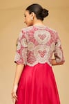 Shop_Osaa by Adarsh_Red Organza Embroidery Zardozi Round Neck Jacket With Dress  _at_Aza_Fashions