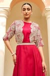 Osaa by Adarsh_Red Organza Embroidery Zardozi Round Neck Jacket With Dress  _Online_at_Aza_Fashions