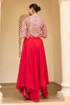 Shop_Osaa by Adarsh_Red Mulberry Silk Embroidery Zardozi Round Floral Top With Skirt  _at_Aza_Fashions