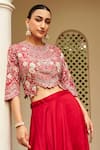 Osaa by Adarsh_Red Mulberry Silk Embroidery Zardozi Round Floral Top With Skirt  _Online_at_Aza_Fashions