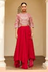 Buy_Osaa by Adarsh_Red Mulberry Silk Embroidery Zardozi Round Floral Top With Skirt  _Online_at_Aza_Fashions