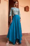 Buy_Osaa by Adarsh_Green Mulberry Silk Embroidery Zardozi Floral Bloom Top With Skirt  _at_Aza_Fashions