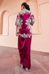 Shop_Osaa by Adarsh_Purple Mulberry Silk Embroidery Zardozi Feather Jacket Skirt Set _at_Aza_Fashions