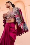 Osaa by Adarsh_Purple Mulberry Silk Embroidery Zardozi Feather Jacket Skirt Set _Online_at_Aza_Fashions