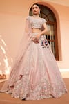 Buy_Osaa by Adarsh_Pink Organza Embroidery Zardozi Broad Aari And Dori Bridal Lehenga Set  _at_Aza_Fashions