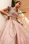 Osaa by Adarsh_Pink Organza Embroidery Zardozi Broad Aari And Dori Bridal Lehenga Set  _Online_at_Aza_Fashions