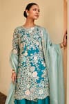 Osaa by Adarsh_Green Mulberry Silk Embroidery Zardozi Round Floral Kurta Sharara Set  _Online_at_Aza_Fashions