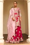 Buy_Osaa by Adarsh_Pink Mulberry Silk Embroidery Zardozi Round Floral Kurta Sharara Set  _at_Aza_Fashions