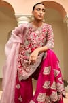 Osaa by Adarsh_Pink Mulberry Silk Embroidery Zardozi Round Floral Kurta Sharara Set  _Online_at_Aza_Fashions