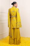Shop_Miku Kumar_Yellow Net, Georgette Cut Work, Ayra Floral Embroidered Jacket Sharara Set _at_Aza_Fashions