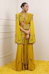 Miku Kumar_Yellow Net, Georgette Cut Work, Ayra Floral Embroidered Jacket Sharara Set _Online_at_Aza_Fashions
