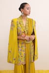 Buy_Miku Kumar_Yellow Net, Georgette Cut Work, Ayra Floral Embroidered Jacket Sharara Set _Online_at_Aza_Fashions