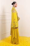 Shop_Miku Kumar_Yellow Net, Georgette Cut Work, Ayra Floral Embroidered Jacket Sharara Set _Online_at_Aza_Fashions