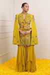 Miku Kumar_Yellow Net, Georgette Cut Work, Ayra Floral Embroidered Jacket Sharara Set _at_Aza_Fashions