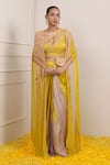 Buy_Miku Kumar_Yellow Georgette Embroidery Syra Geometric Cape Dhoti Skirt Set  _at_Aza_Fashions