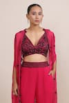 Buy_Miku Kumar_Pink Georgette Embroidery Sequin Cape Elaya Diamond Palazzo Set  _Online_at_Aza_Fashions