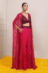 Miku Kumar_Pink Georgette Embroidery Sequin Cape Elaya Diamond Palazzo Set  _at_Aza_Fashions