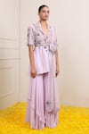 Shop_Miku Kumar_Purple Triple Georgette Embroidery Safira Cutdana Jacket Sharara Set _Online_at_Aza_Fashions