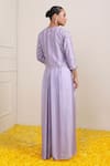Shop_Miku Kumar_Purple Silk Embroidery Sequin Rafia Stripe Pattern Jacket Pant Set _at_Aza_Fashions