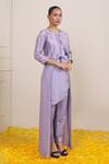 Shop_Miku Kumar_Purple Silk Embroidery Sequin Rafia Stripe Pattern Jacket Pant Set _Online_at_Aza_Fashions