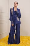 Miku Kumar_Blue Georgette Embroidery Sequin Rabia Placement Jacket Palazzo Set _Online_at_Aza_Fashions