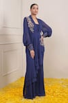 Miku Kumar_Blue Georgette Embroidery Sequin Rabia Placement Jacket Palazzo Set _at_Aza_Fashions