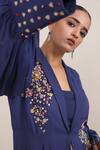 Buy_Miku Kumar_Blue Georgette Embroidery Sequin Rabia Placement Jacket Palazzo Set 