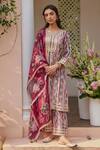 Buy_Mulmul_Pink 100% Pure Mulmul Printed Striped Notched Avasa Kurta Pant Set _at_Aza_Fashions