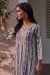 Shop_Mulmul_Blue 100% Pure Mulmul Printed Striped Avasa Kurta Set With Dupatta _Online_at_Aza_Fashions