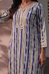 Mulmul_Blue 100% Pure Mulmul Printed Striped Avasa Kurta Set With Dupatta _at_Aza_Fashions