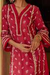 Mulmul_Red 100% Pure Mulmul Embroidered Floral V Neck Anvesa Kurta Set _Online_at_Aza_Fashions