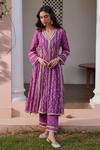 Buy_Mulmul_Purple 100% Pure Mulmul Embroidery Floral Simhi Anarkali And Pant Set _at_Aza_Fashions