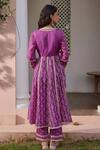 Shop_Mulmul_Purple 100% Pure Mulmul Embroidery Floral Simhi Anarkali And Pant Set _at_Aza_Fashions