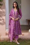 Mulmul_Purple 100% Pure Mulmul Embroidery Floral Simhi Anarkali And Pant Set _Online_at_Aza_Fashions