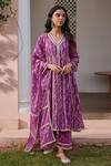 Buy_Mulmul_Purple 100% Pure Mulmul Embroidery Floral Simhi Anarkali And Pant Set _Online_at_Aza_Fashions