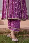 Mulmul_Purple 100% Pure Mulmul Embroidery Floral Simhi Anarkali And Pant Set _at_Aza_Fashions