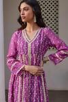 Buy_Mulmul_Purple 100% Pure Mulmul Embroidery Floral Simhi Anarkali And Pant Set 