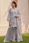 Buy_Mulmul_Grey 100% Pure Mulmul Ditsa Work Kurta Set With Saha Dupatta _at_Aza_Fashions