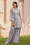 Buy_Mulmul_Grey 100% Pure Mulmul Ditsa Work Kurta Set With Saha Dupatta _Online_at_Aza_Fashions