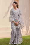 Buy_Mulmul_Grey 100% Pure Mulmul Ditsa Work Kurta Set With Saha Dupatta 