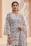 Shop_Mulmul_Grey 100% Pure Mulmul Ditsa Work Kurta Set With Saha Dupatta 