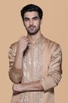 Shop_Sanjev Marwaaha_Brown Modal Embellished Mirrorwork Bundi Kurta Set _at_Aza_Fashions