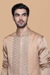 Sanjev Marwaaha_Brown Modal Embellished Mirrorwork Bundi Kurta Set _Online_at_Aza_Fashions