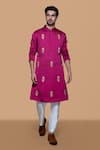 Buy_Sanjev Marwaaha_Magenta Modal Embroidered Zardozi Kurta With Pant _at_Aza_Fashions