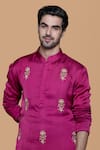 Sanjev Marwaaha_Magenta Modal Embroidered Zardozi Kurta With Pant _Online_at_Aza_Fashions