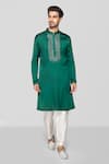 Buy_Sanjev Marwaaha_Green Modal Embroidered Crystal Placket Kurta With Pant _at_Aza_Fashions